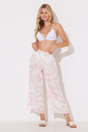 Light Mauve Scenery Printed Gauze Wide Leg Pant