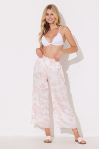 Light Mauve Scenery Printed Gauze Wide Leg Pant