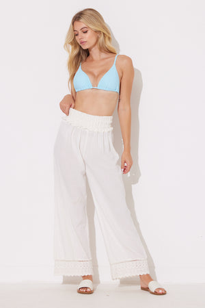White Washed Crochet and Cotton Gaucho Pant