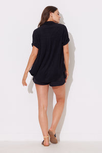 Black Terry Cloth Camp Shirt