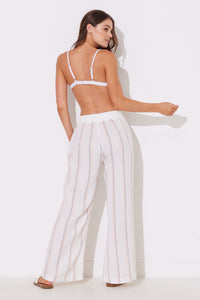 Pink Vertical Stripe Gauze Wide Leg Pant