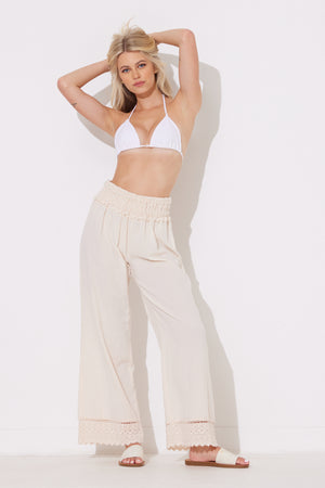 Sand Dollar Washed Crochet and Cotton Gaucho Pant
