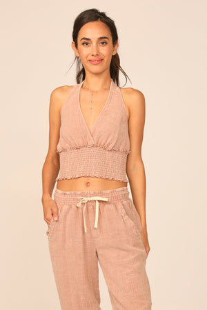 Villa Mauve Washed Texture Fabric Halter Top