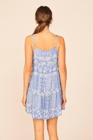 Blue / White Bandana Print Tiered Ruffle Dress