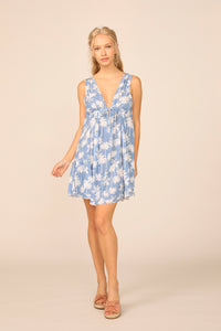 Blue All Over Palm Tree Printed New Promo Swing Dress