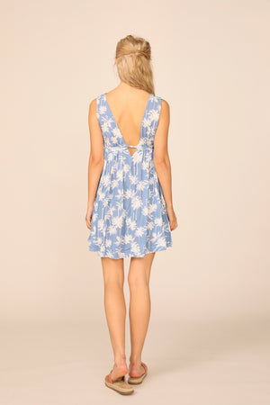 Blue All Over Palm Tree Printed New Promo Swing Dress