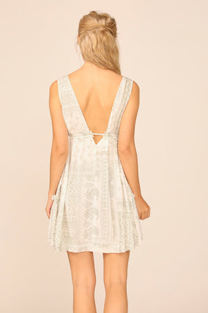 Ivory / Sage Patch Bandana Printed New Promo Swing Dress