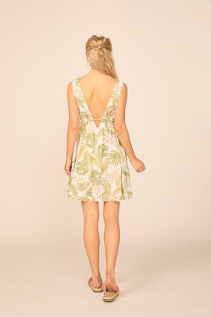Sage / Khaki Tropical Leaf Printed New Promo Swing Dress