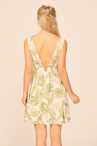 Sage / Khaki Tropical Leaf Printed New Promo Swing Dress