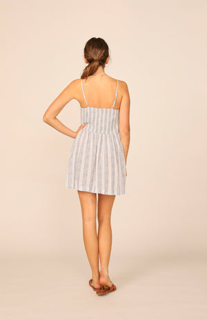 Denim/ White Simple Stripe Button Front Dress