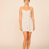 White/ Sage Floral Print Button Front Dress