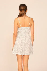 White/ Sage Floral Print Button Front Dress