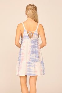 Blue Ditsy Lavender Stripe Tie Dye New V-neck Promo Dress