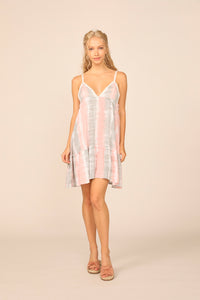 Pink/ Sage Stripey Tie Dye Print V-neck Promo Dress
