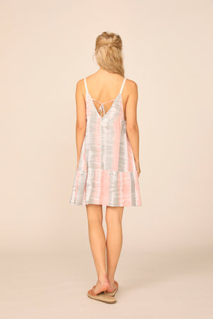 Pink/ Sage Stripey Tie Dye Print V-neck Promo Dress