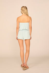 Salty Blue Terry Cloth Strapless Romper W/ Ties
