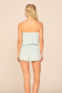 Salty Blue Terry Cloth Strapless Romper W/ Ties