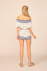 Denim Bandana Printed Off the Shoulder Tie Bottom Top