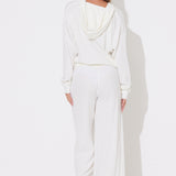 Warm White Rib Hacci Zip Front Hoodie