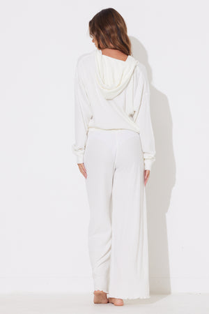 Warm White Rib Hacci Zip Front Hoodie