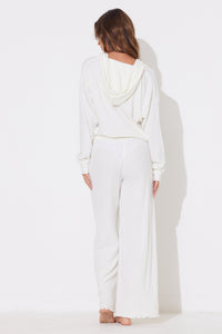 Warm White Rib Hacci Zip Front Hoodie