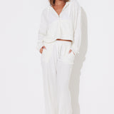 Warm White Rib Hacci Zip Front Hoodie