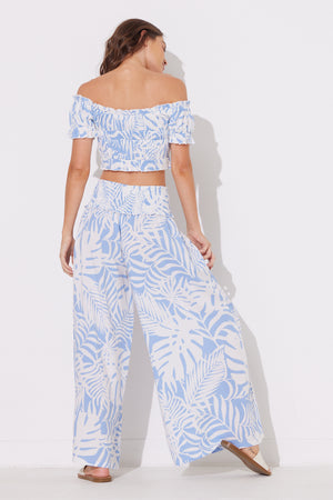Blue Island Printed Smocked Off Shoulder Top