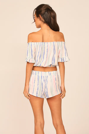 Quiet Harbor Stripe Off the Shoulder Bell Top Sleeve Top