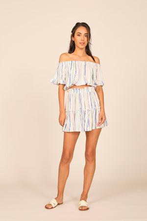Quiet Harbor Stripe Off the Shoulder Bell Top Sleeve Top