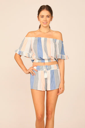 Clearwater Multi Stripe Off the Shoulder Bell Top Sleeve Top