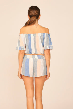 Clearwater Multi Stripe Off the Shoulder Bell Top Sleeve Top
