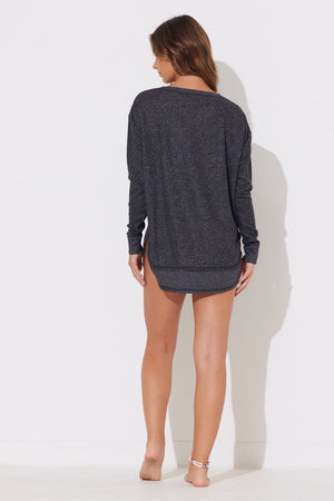 Heather Charcoal Hacci Crewneck w/ Round Hem