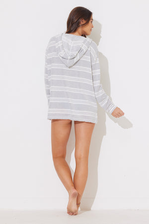 Grey/ Ivory Stripe Terry Knit Baja Hoodie