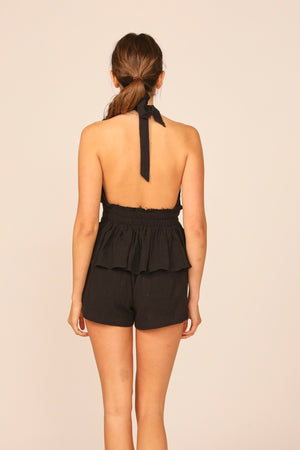 Black New Texture Fabric Halter Top