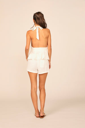 White New Texture Fabric Halter Top