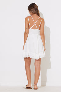 White Lace Detail Ruffle Hem Dress