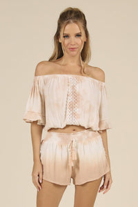 Dip Dye Crochet Trim Crepe Off Shoulder Top