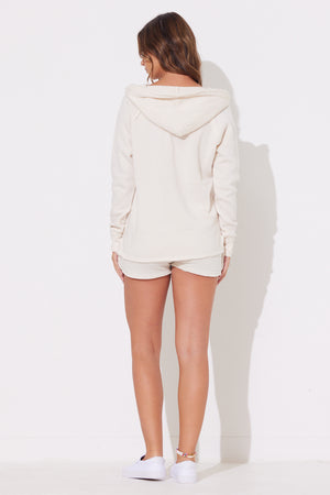 Coconut White Burnout Pullover Hoodie With Wrap Cords