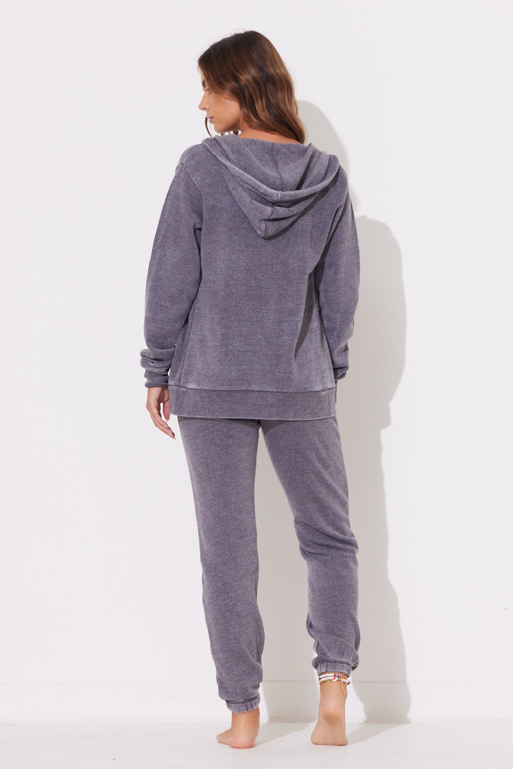 Steel Grey Burnout Zip Hoodie w/ Wrap Cords