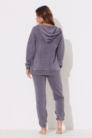 Steel Grey Burnout Zip Hoodie w/ Wrap Cords