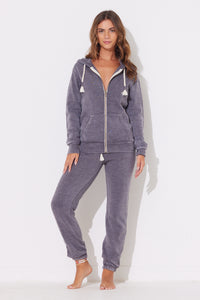 Steel Grey Burnout Zip Hoodie w/ Wrap Cords