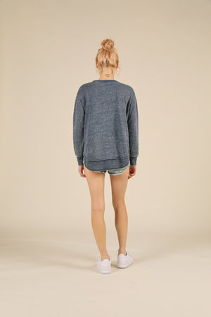 Deep Navy Burnout Round Hem Rib Trim Crewneck