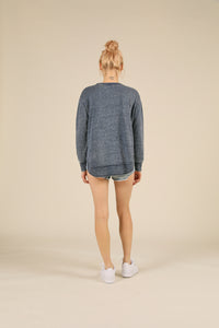 Deep Navy Burnout Round Hem Rib Trim Crewneck