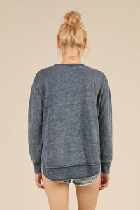 Deep Navy Burnout Round Hem Rib Trim Crewneck