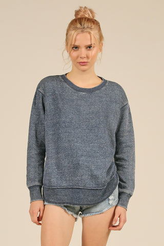 Deep Navy Burnout Round Hem Rib Trim Crewneck