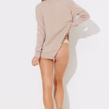 Warm Sand Burnout Round Hem Rib Trim Crewneck