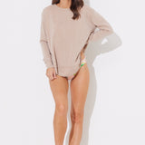 Warm Sand Burnout Round Hem Rib Trim Crewneck