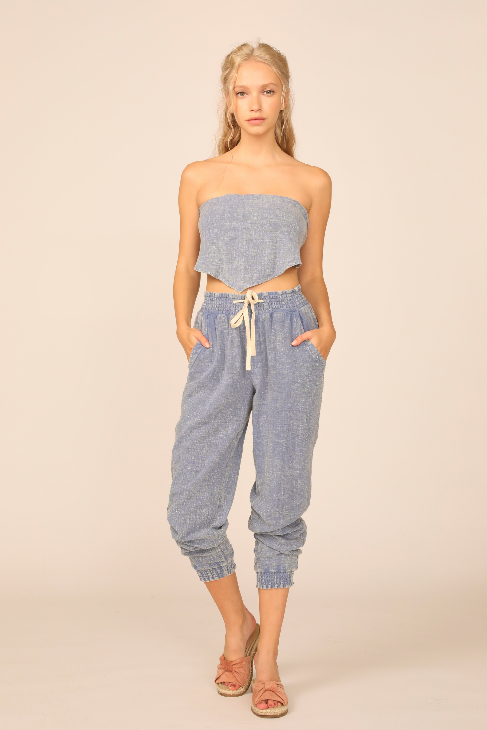 Poolside Blue Washed Texture Handkerchief Top