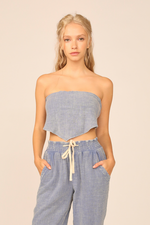 Poolside Blue Washed Texture Handkerchief Top