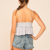 Fog Blue Crinkle Crochet Top